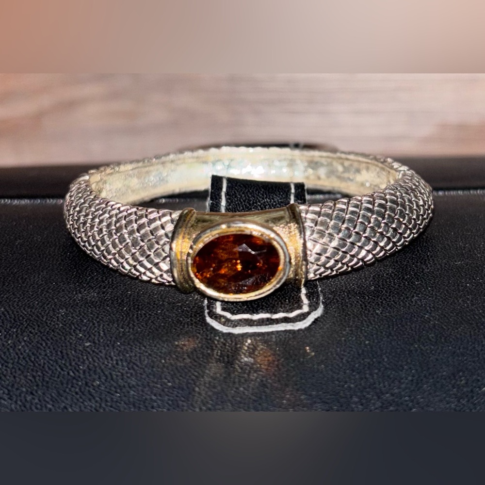 Silver Vintage Gold and Citrine Gemstone Hinged Bracelet
